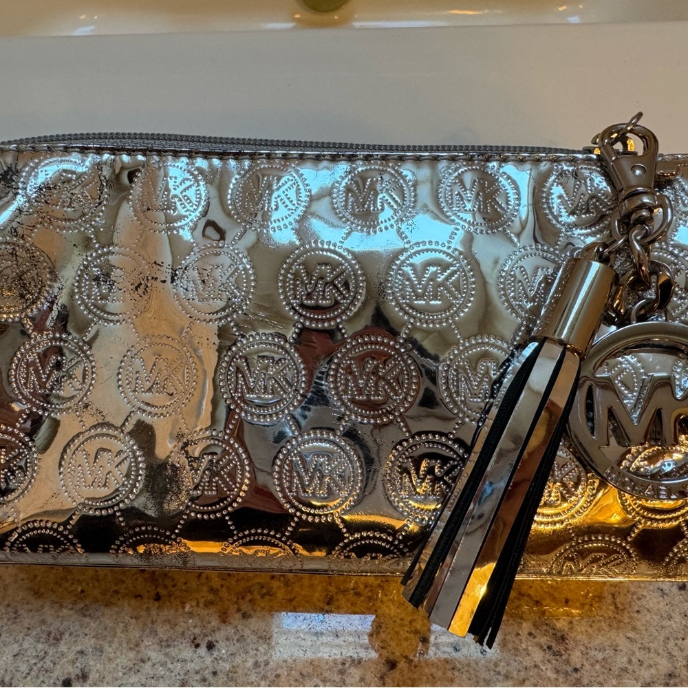 Michael Kors Metallic Silver Wristlet